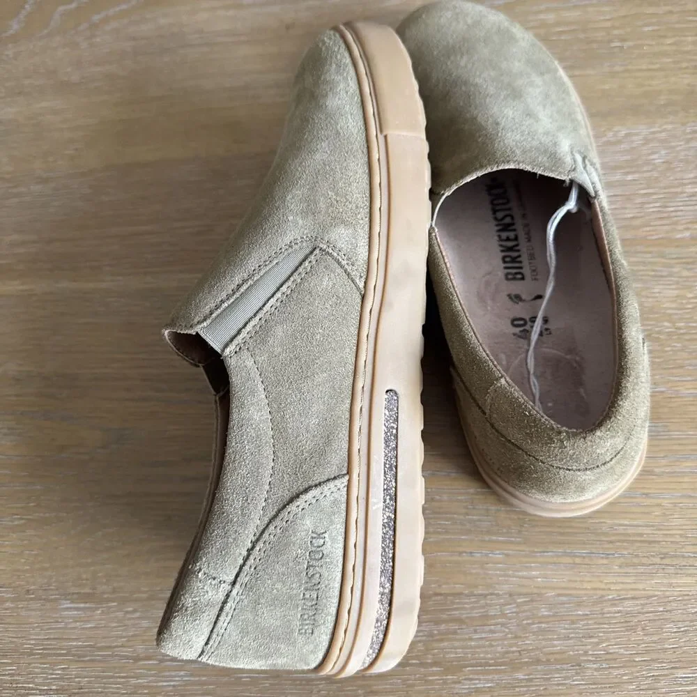 NWOB Birkenstock Callan Taupe Suede Slip On Loafers Sneakers W9 - M7 Comfort